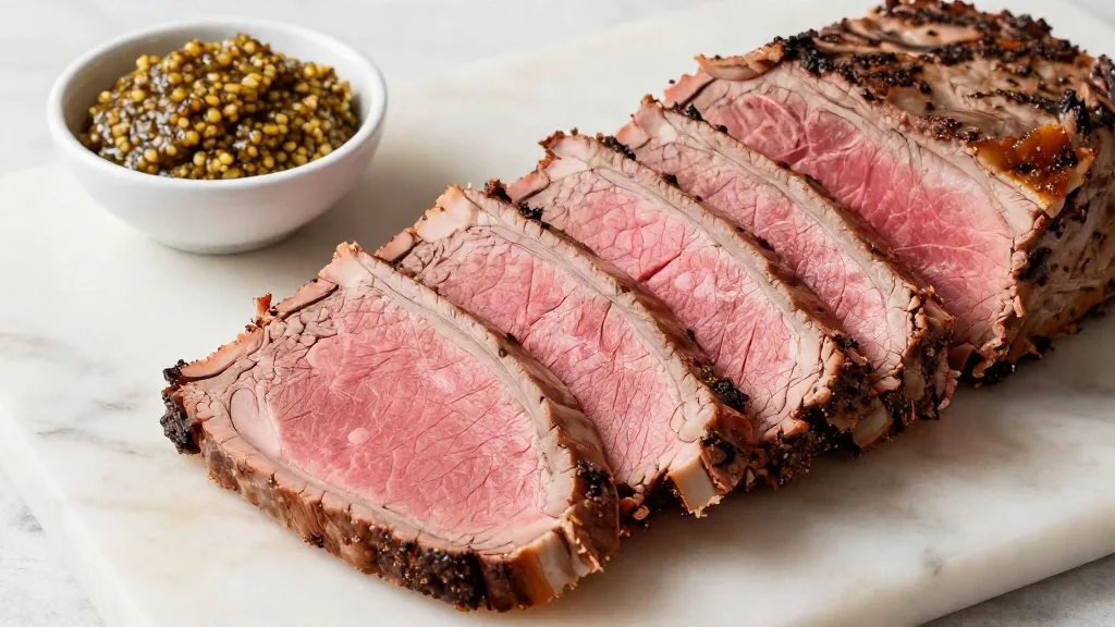 Eye of round roast beef sliced paper thin with horseradish sauce